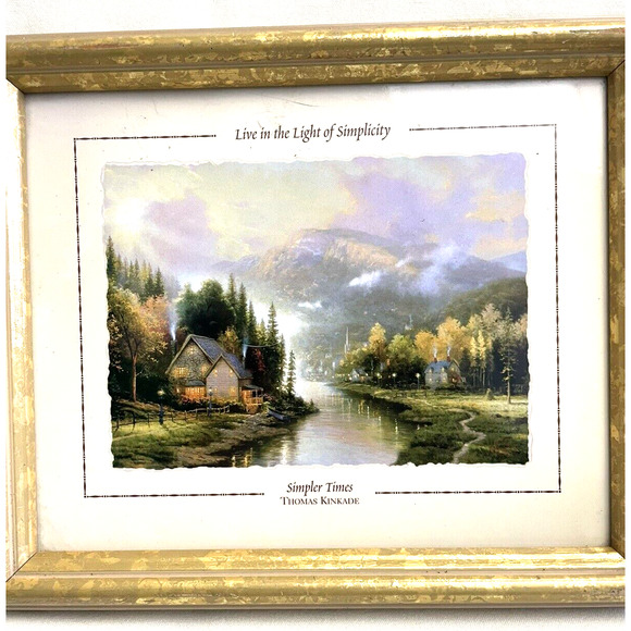 Vtg Thomas Kinkade Framed Print Simpler Times & Evening At Metritis Cot Set Of 2 - Picture 2 of 8